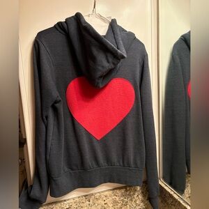 Aviator Nation Charcoal Hoodie front zip handstitched heart rare xs